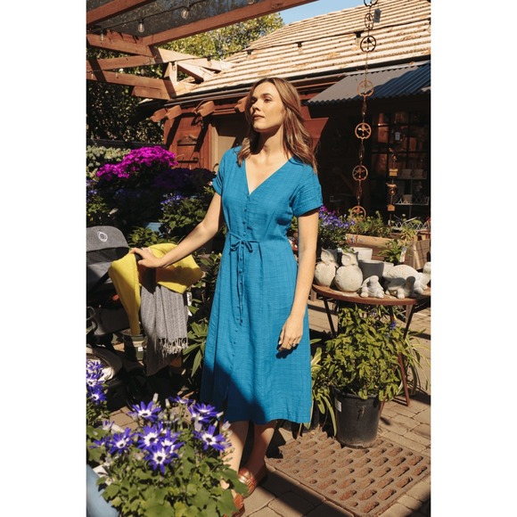 Oddbird Dresses & Skirts - Oddbird Dilek Midi Dress Womens L Spring Blue Cotton Gauze Button Front Boho
